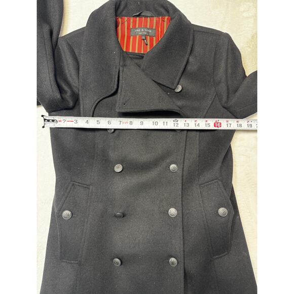 Rag & Bone Wool Leather Peacoat Black Structured Peacoat Size M Made In USA - Picture 10 of 12